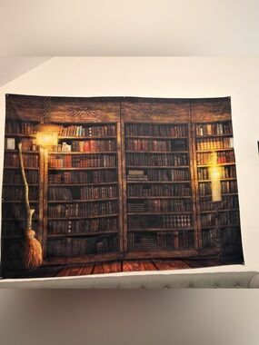 Vintage Library Wall Tapestry in Brown and Gold 79”x59”